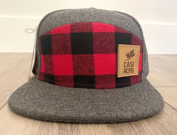 Flat Brim Hat - Grey w/red plaid front panel